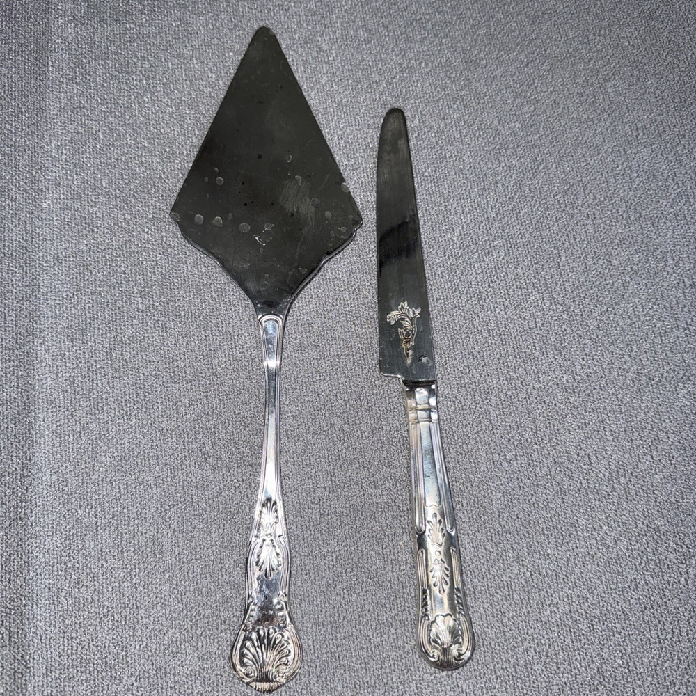 Silver plate Bread/Cake Knife & Pastry Server Set-"Kings" pattern-VINTAGE