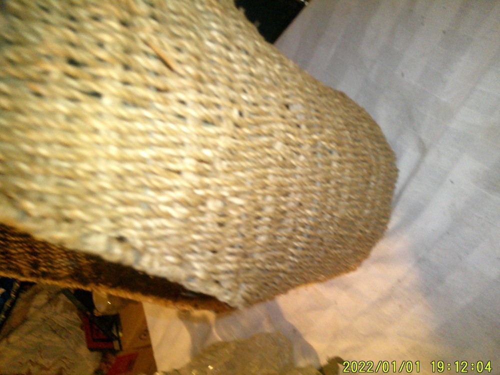 OLDER WIRE FRAMED WEAVED MAGAZINE BASKET