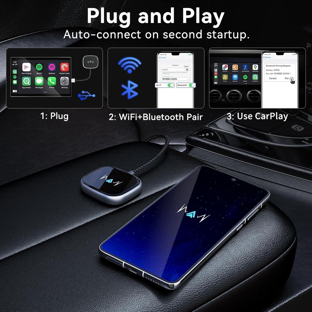 Android Auto Wireless Adapter, Wireless Carplay Adapter, Latest NFC Touchscreen