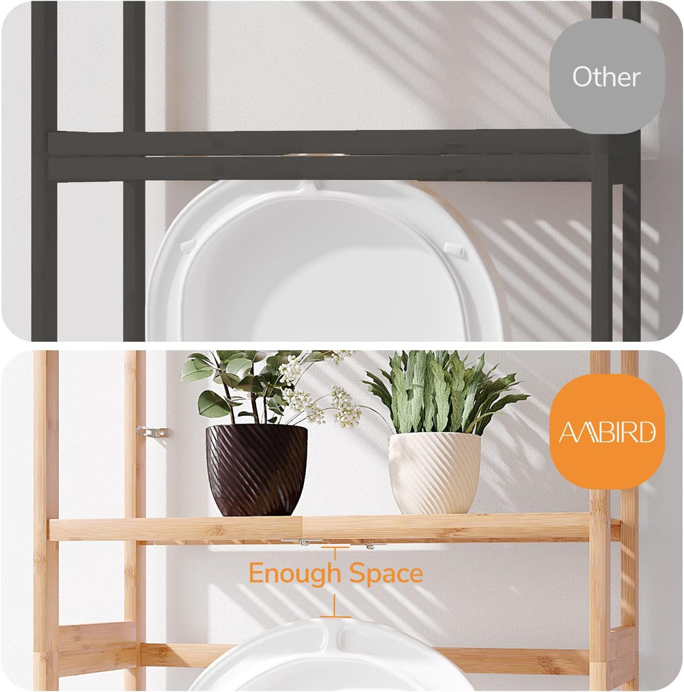 3-Tier Bamboo Over Toilet Storage Organizer - Space-Saving Bathroom Shelf