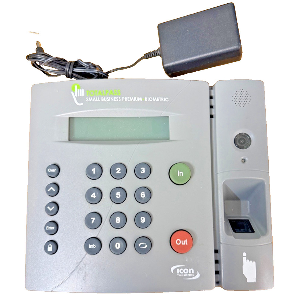 TotalPass Premium Biometric Time Clock with power adapter