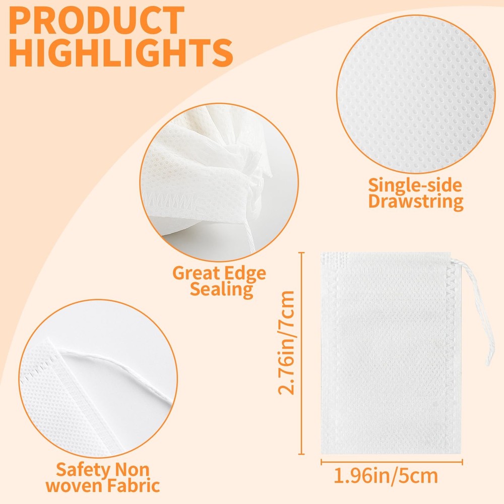 100 Pack Disposable Tea Filter Bags Empty Muslin Drawstring Seal Filter Tea Bags