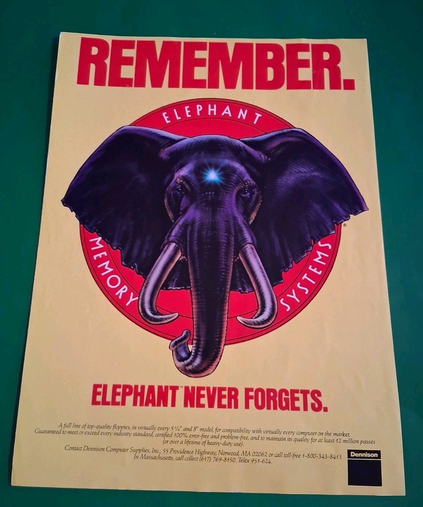 Elephant Memory Systems Computer  Vintage Print Ad 8x11  1980s