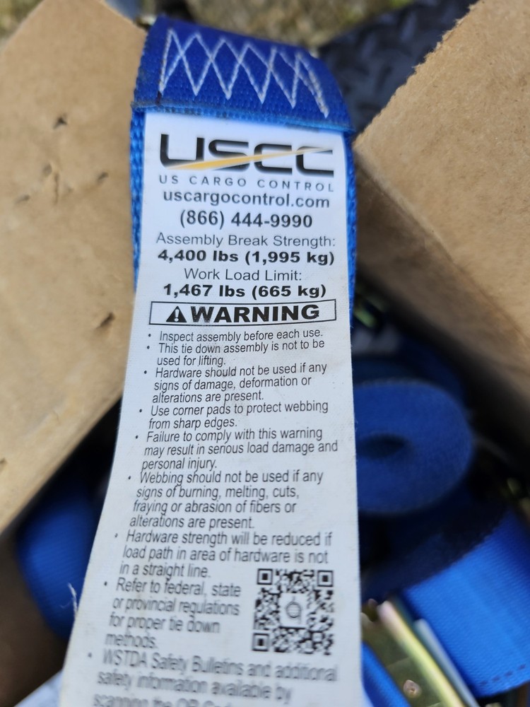 2" x 20' Blue E-Track Ratchet Strap | Standard 4' Fixed End