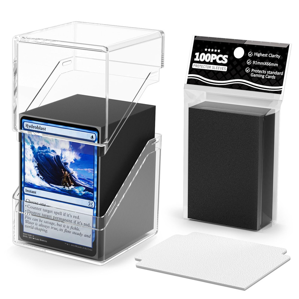 Card Deck Case, Deck Box with 100 Pack Card Sleeves and Divider