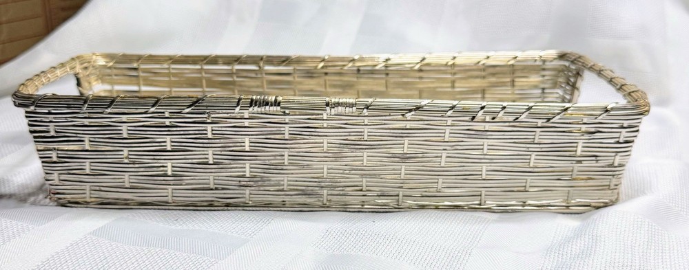 Silver tone Wire Metal Basket Rectangular Medium Size Fall Decor Winter Decor A3