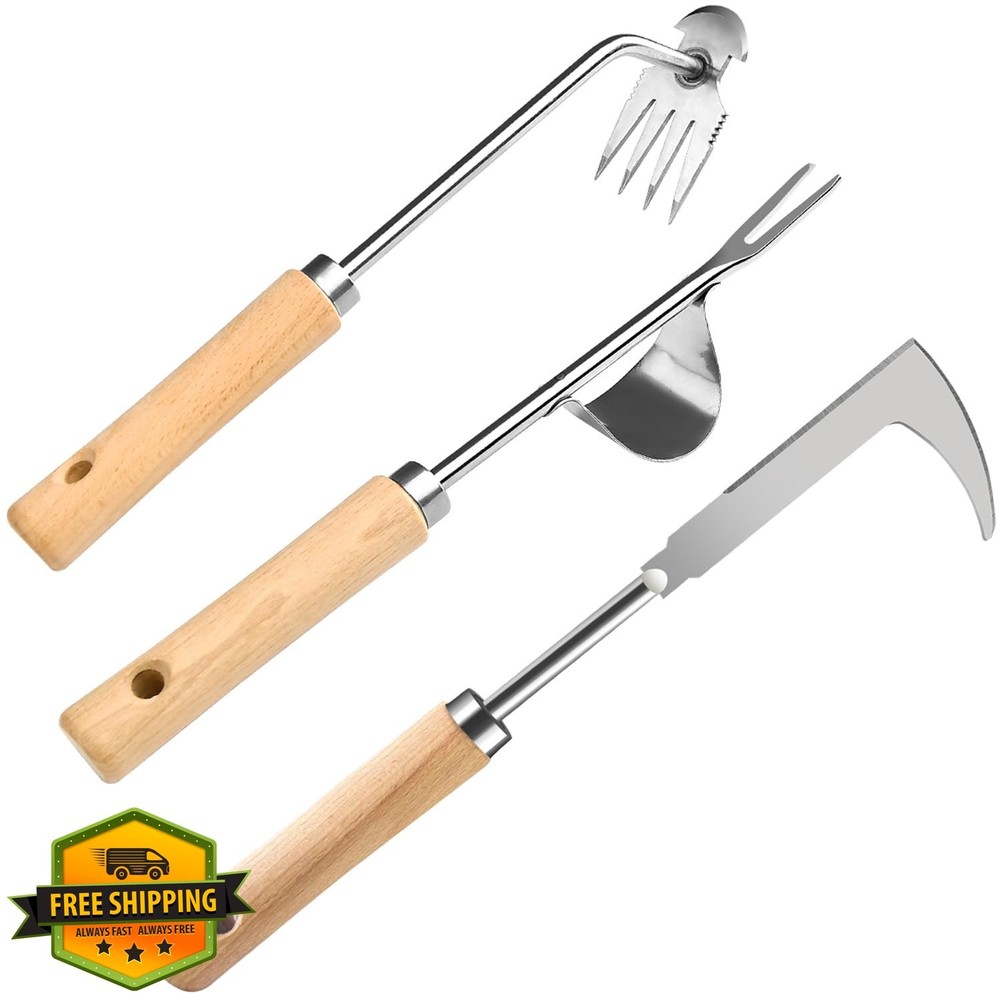 GANCHUN Weed Puller Tool 3 Pack Garden Stainless Steel Weeder