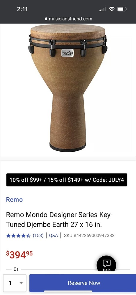 remo djimbe 16” drum