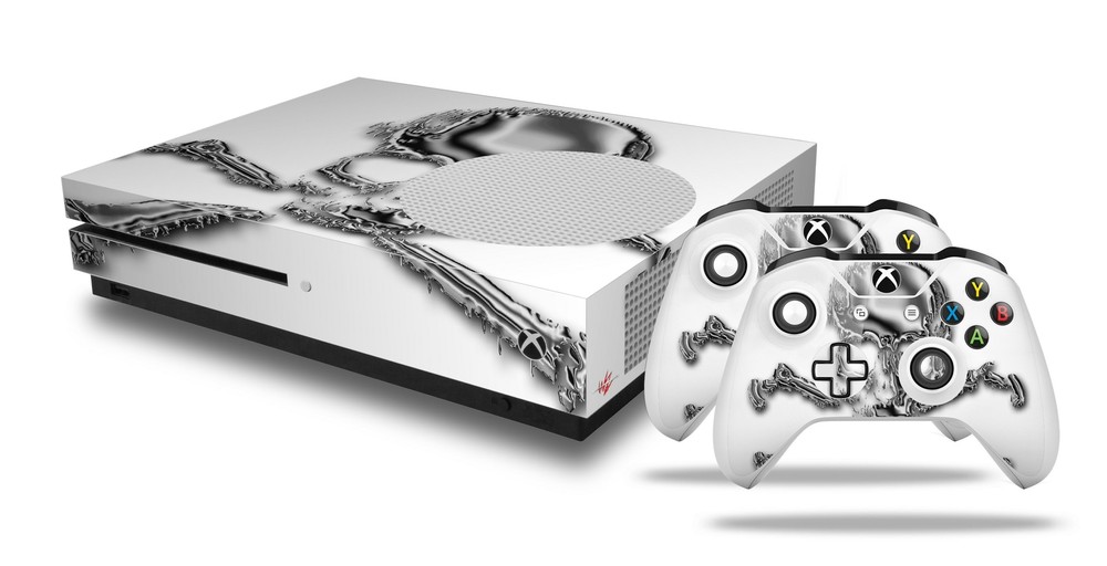 Skin XBOX One S Console Controller Chrome Skull on White