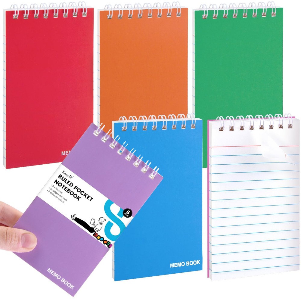 Koogel 6 Pack Pocket Notebooks Small Spiral Bulk, 3x5 Inch, Multi