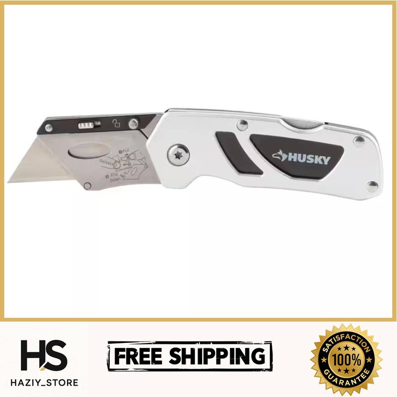 Husky Folding Lock-Back Utility Knife Compact Razor Box Cutter