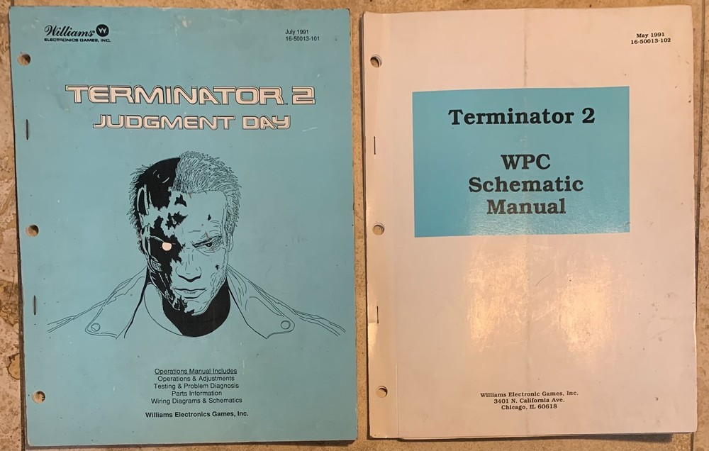 ORIGINAL Williams Terminator 2 T2 Pinball Operations manual & Schematics COMBO