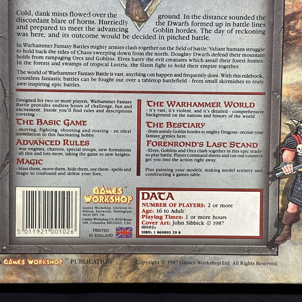 Fantasy Battle Warhammer Games Workshop Citadel 1987 Book
