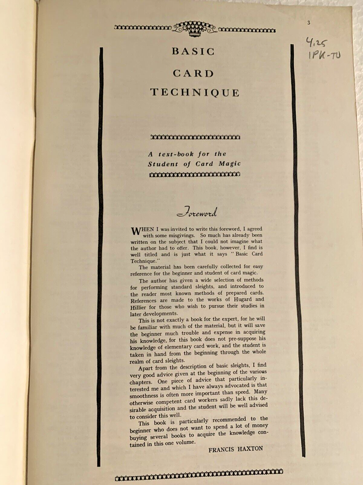 Basic Card Technique by Anthony Norman 1968 Louis Tannen, Magic Tricks