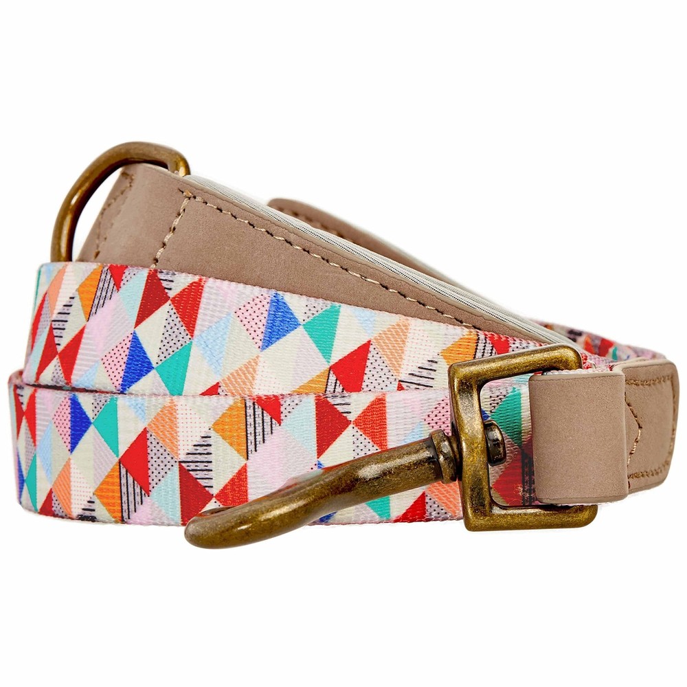 Rainbow Triangles Dog Leash Genuine Leather Handle 4ft x 3/4 Inch Polyester