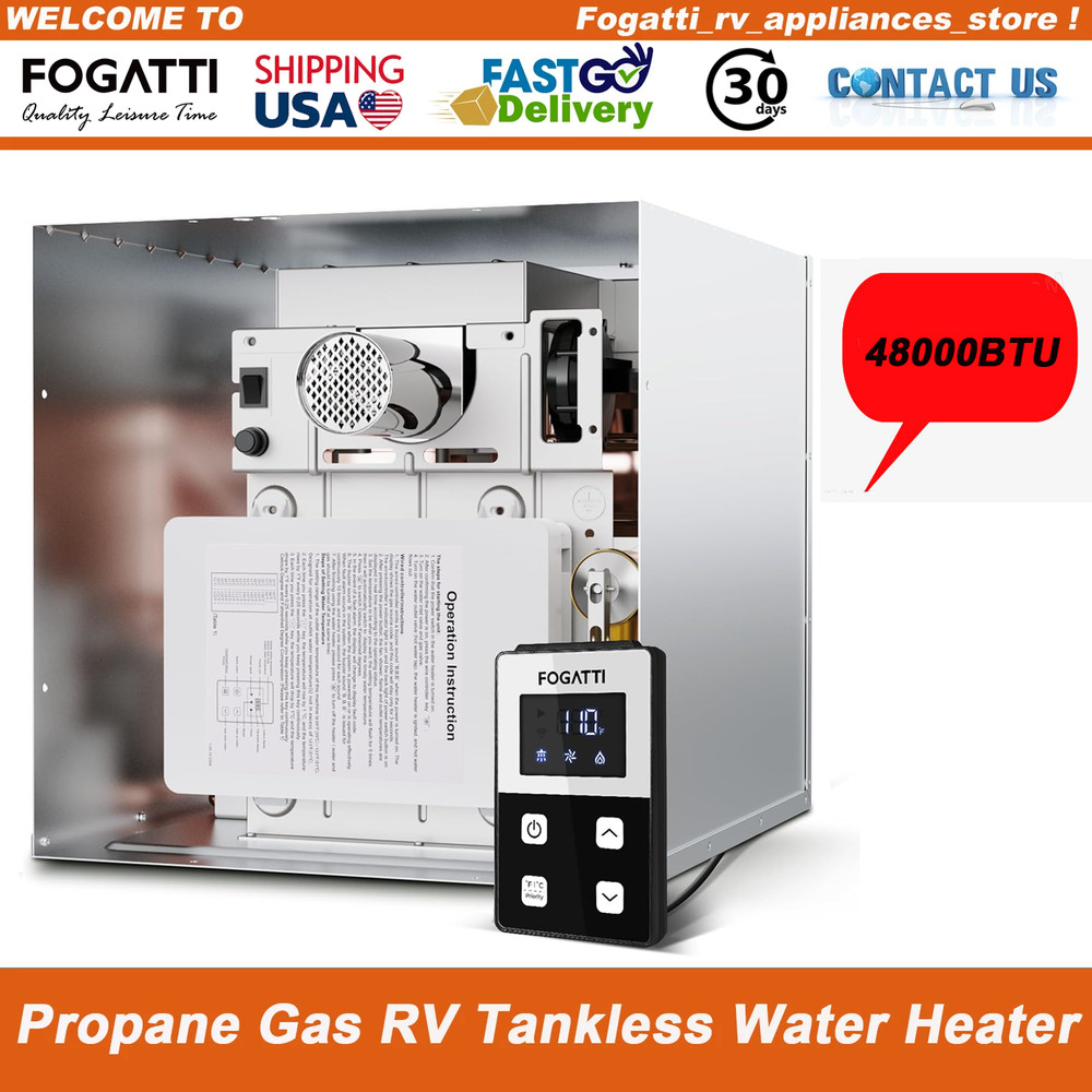 FOGATTI 48000 BTU RV Tankless Water Heater without Door Propane Gas for RVers
