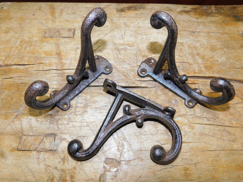6 Cast Iron Brown Victorian Style Coat Hooks Hat Hook Rack Hall Tree SCHOOL