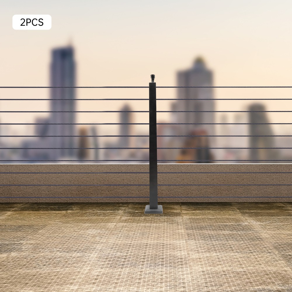 Cable Railing Post 36"x2"x2" Deck Railing Horizontal Drilling Angle Black