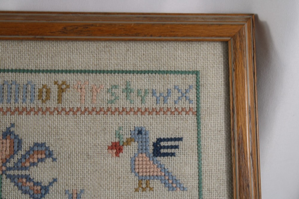 Vintage Framed Needwork Cross Stitch Sampler E Line 1995 Framed