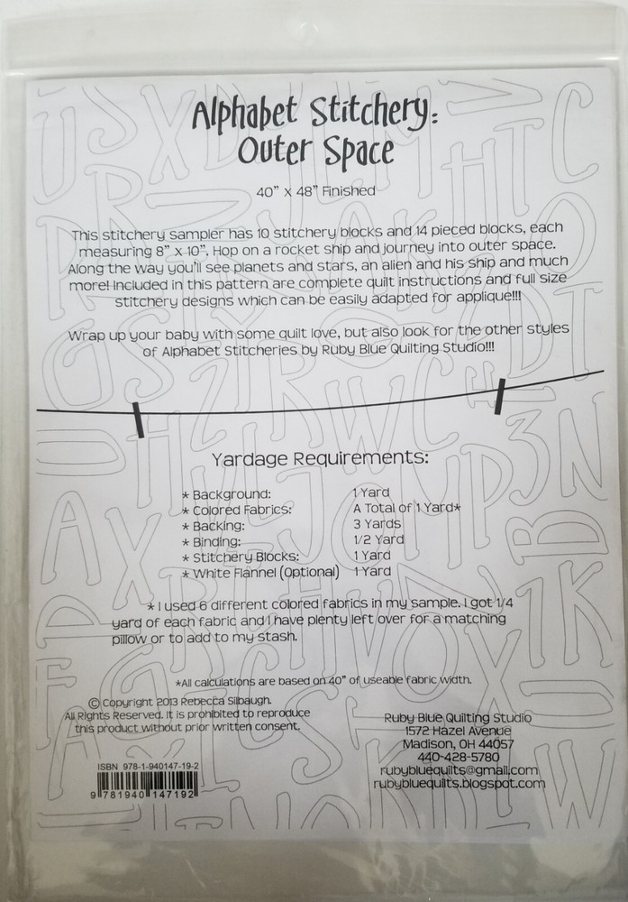 Alphabet Stitchery Outer Space Quilting Pattern RBQ #75 by Rebecca Silbaugh