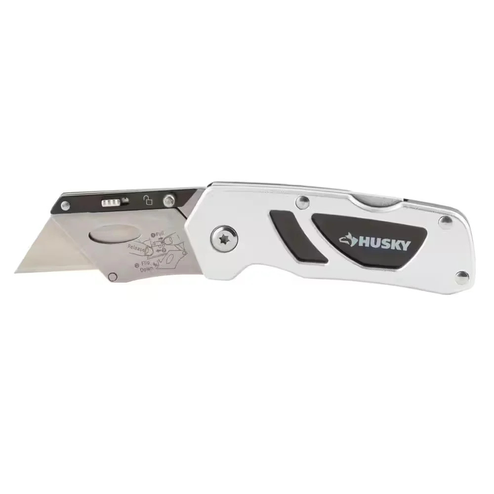 Husky Folding Lock-Back Utility Knife Compact Razor Box Cutter