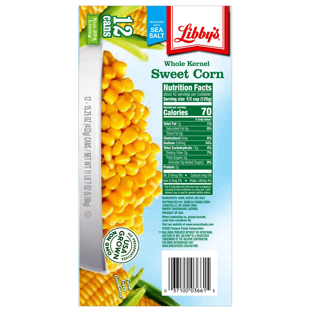Libby's Whole Kernel Sweet Corn, 15.25 oz Cans, 12-count