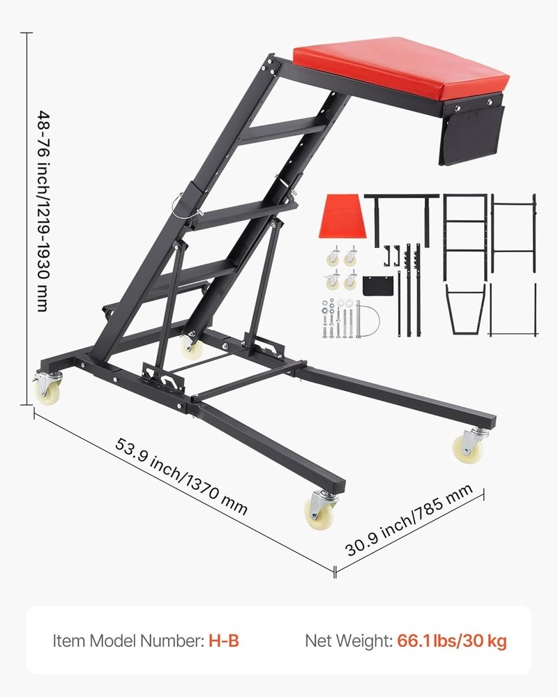 Comfortable 400 lbs Capacity High Creeper with Cushioned Support & Storage Pouch