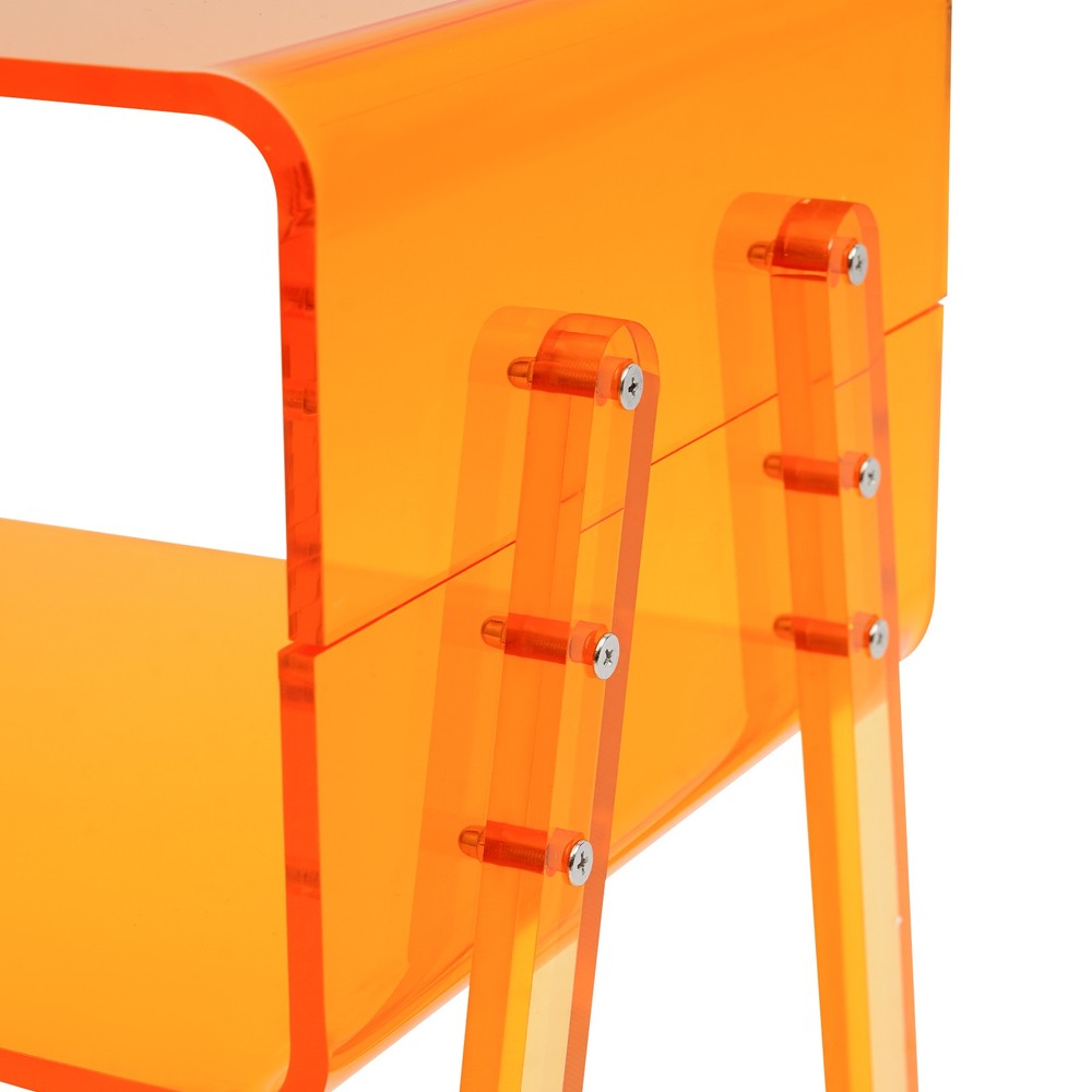 Acrylic Side Table, Orange 2-Tier End Table with Open Storage for Small Spaces
