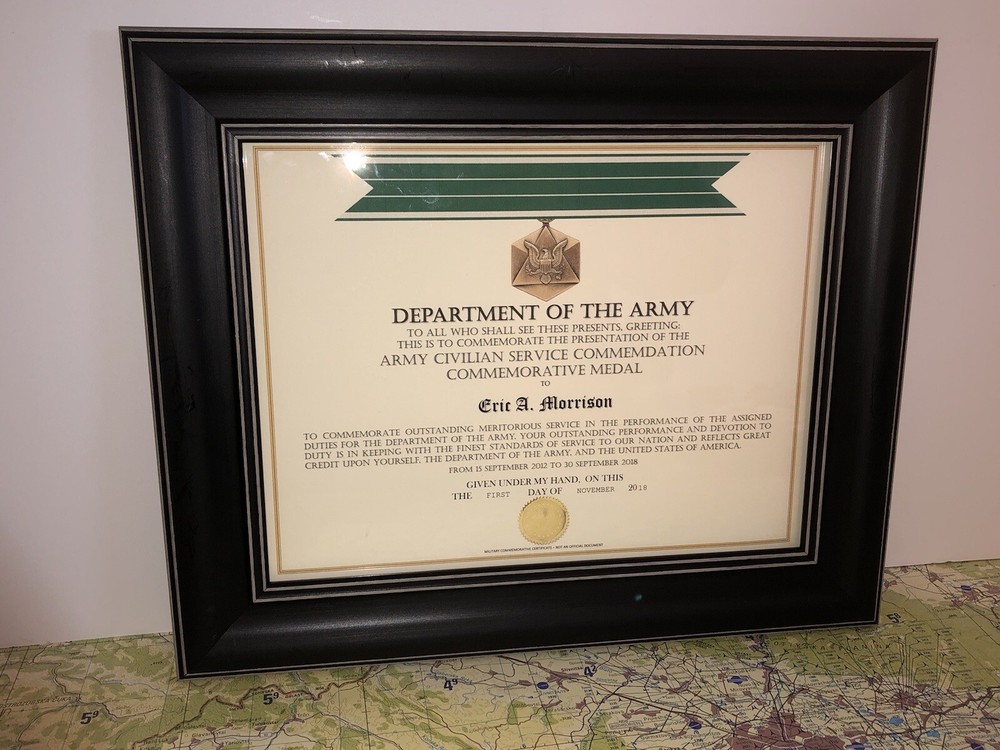 ARMY CIVILIAN SERVICE COMMENDATION COMMEMORATIVE MEDAL CERTIFICATE ~ Type-1
