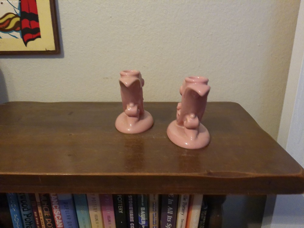 Vintage Abingdon Pink Cornucopia Candle Holders Pair