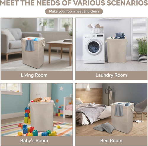 Collapsible & Stackable large Laundry Hamper with Drawstring - Large, Beige