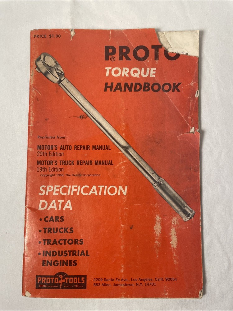 Proto Tool Torque Handbook Manual Specification Data 1966