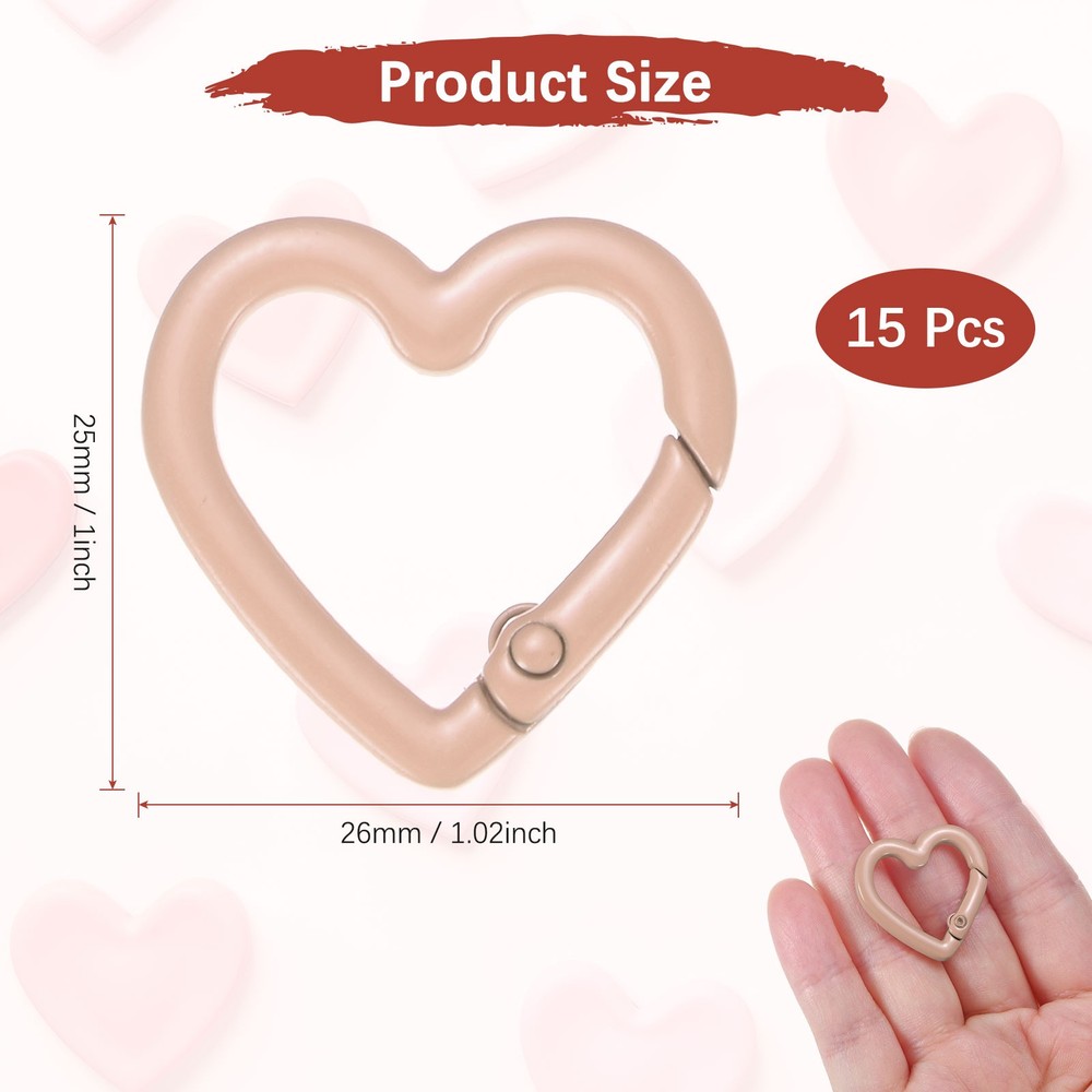 Heart Shaped Hook Clip [15 Pack] - Keychain Clip [Pink]
