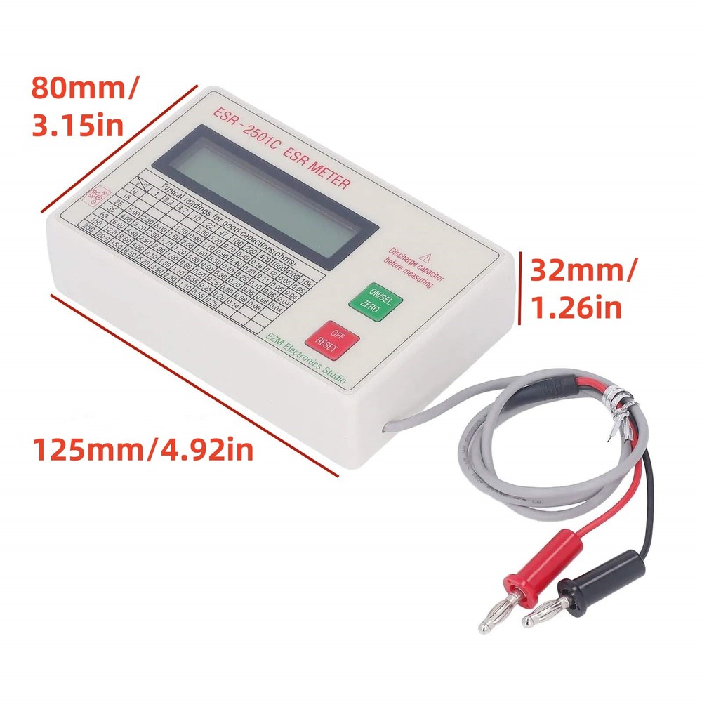 Handheld ESR DCR Capacitor Tester High Accuracy Smart Shutdown Capacitance Meter
