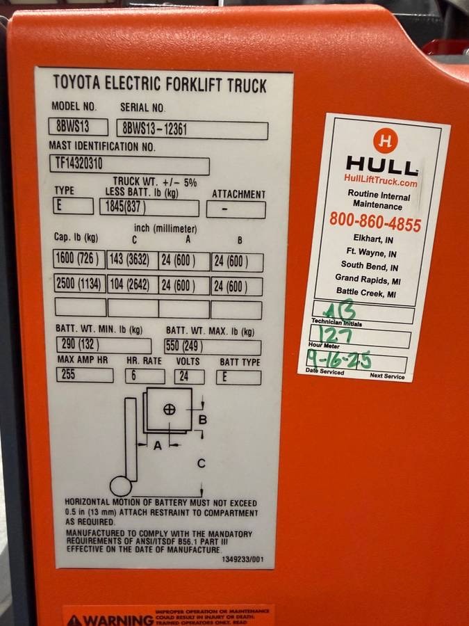 2020 Toyota 8BWS13 Electric Pallet Stacker