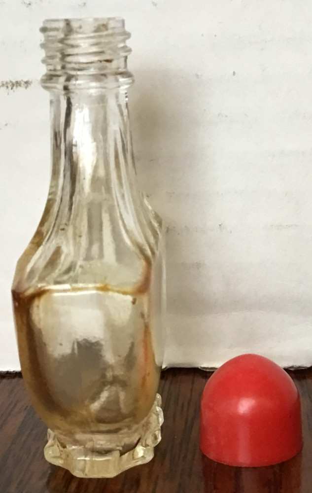 Clear Empty Perfume Bottle w/Red Screw on Lid 4 Embossed Bottom