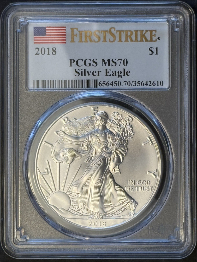 2018 Silver Eagle PCGS MS70 FIRST STRIKE (Flag Label)