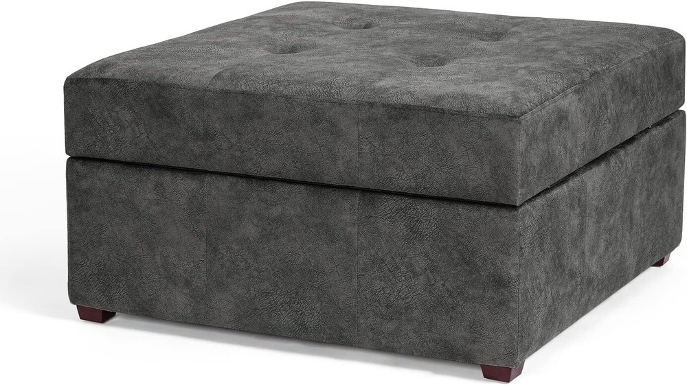 Homebeez Fabric Button Tufted Storage Ottoman Bench, Square Coffee E-gray