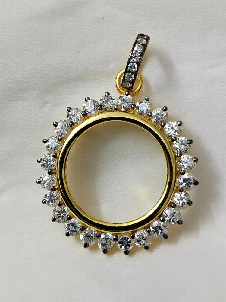 White CZ Sterling Silver Coin Connector - Handmade Bezel Pendant