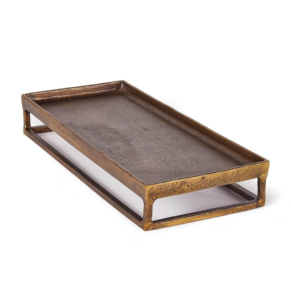 Modern Industrial Antique Brass Rectangular Tray - 19.75"