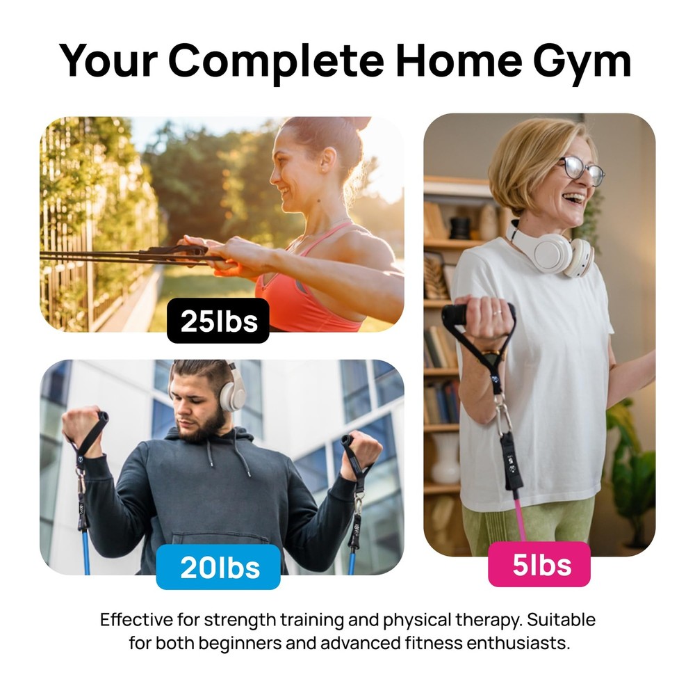Resistance Band Set, 150 LBS Stackable Workout Bands for Strength Training, Y...