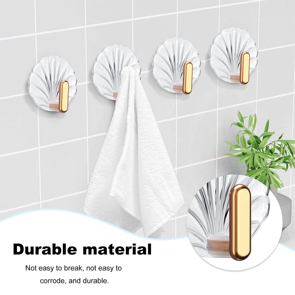 8PCS Shell Clear Adhesive Hooks - No Drill Removable Waterproof for Bathroom,...