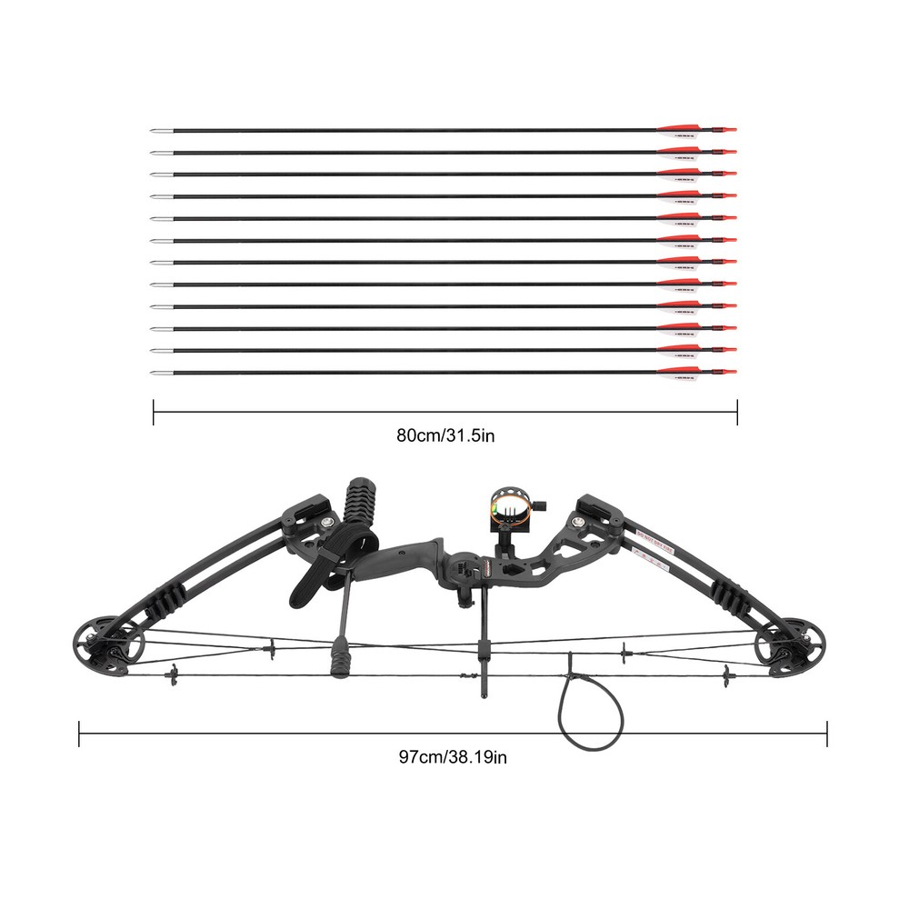 Black Right-Hand Compound Bow Kit for Beginners - Adjustable 30-55 lbs