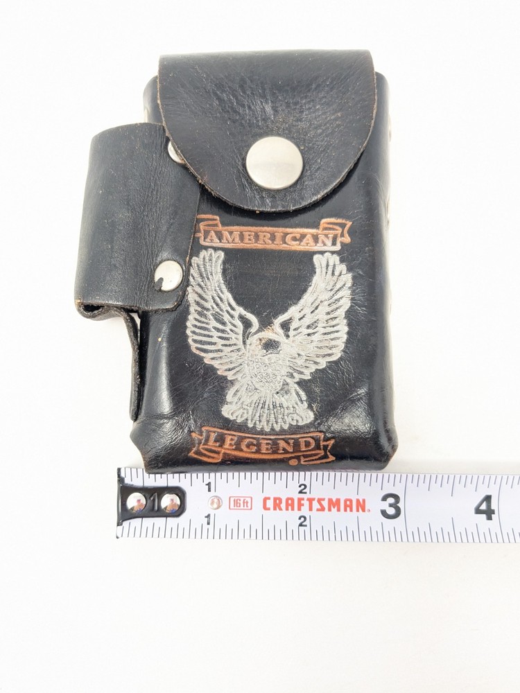 Classic Iron Leather Cigarette Pack Lighter Holder Bikers American Legend Eagle