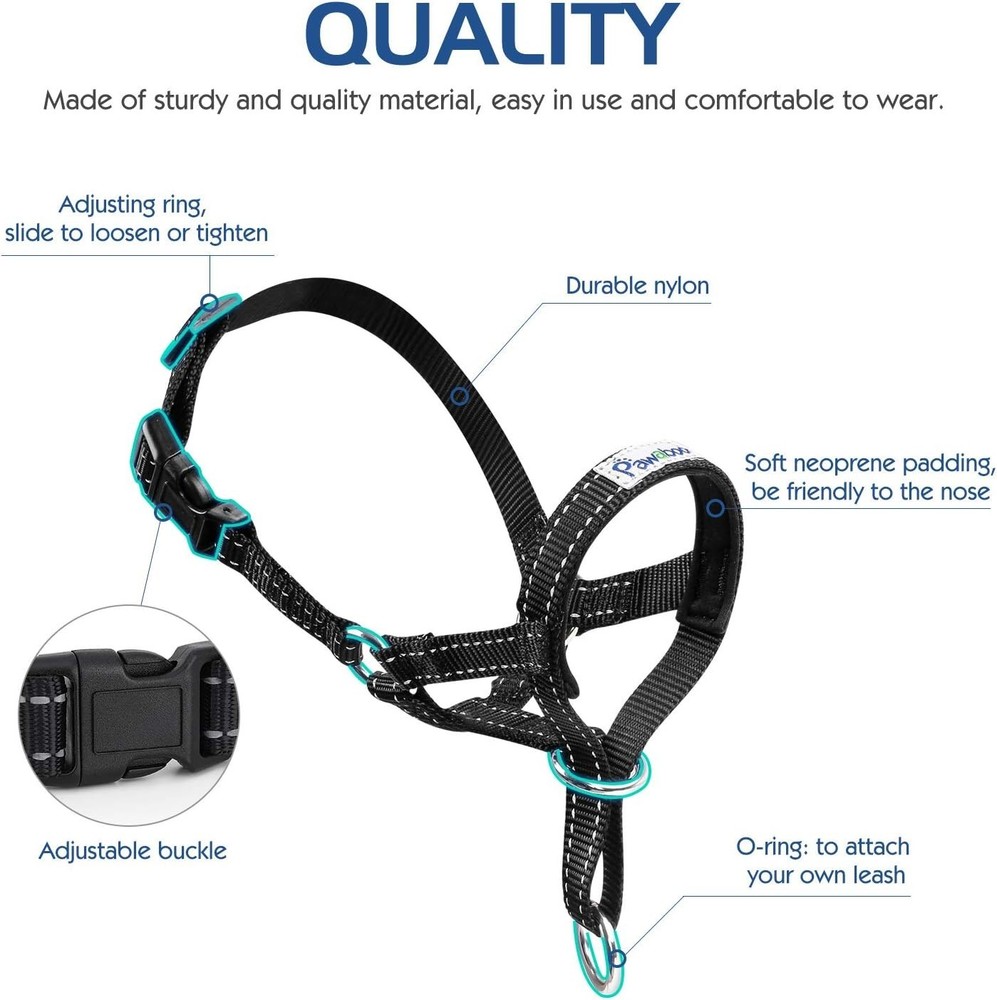 Pet Nylon Dog Head Collar Muzzle Reflective Adjustable Bark Control No Pull Easy