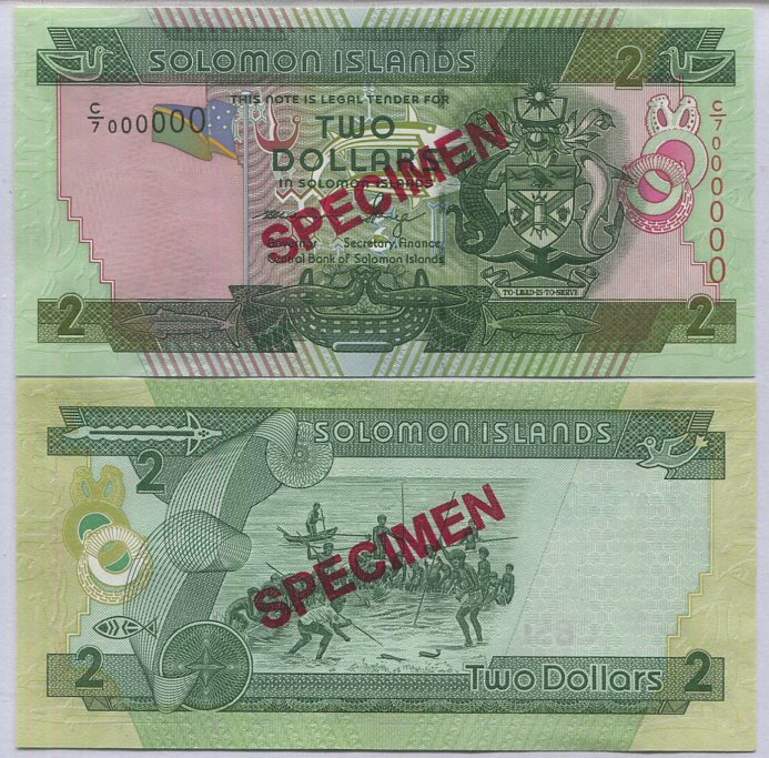 Solomon Islands 2 Dollars ND 2001 P 25 Specimen C/7 000000 UNC
