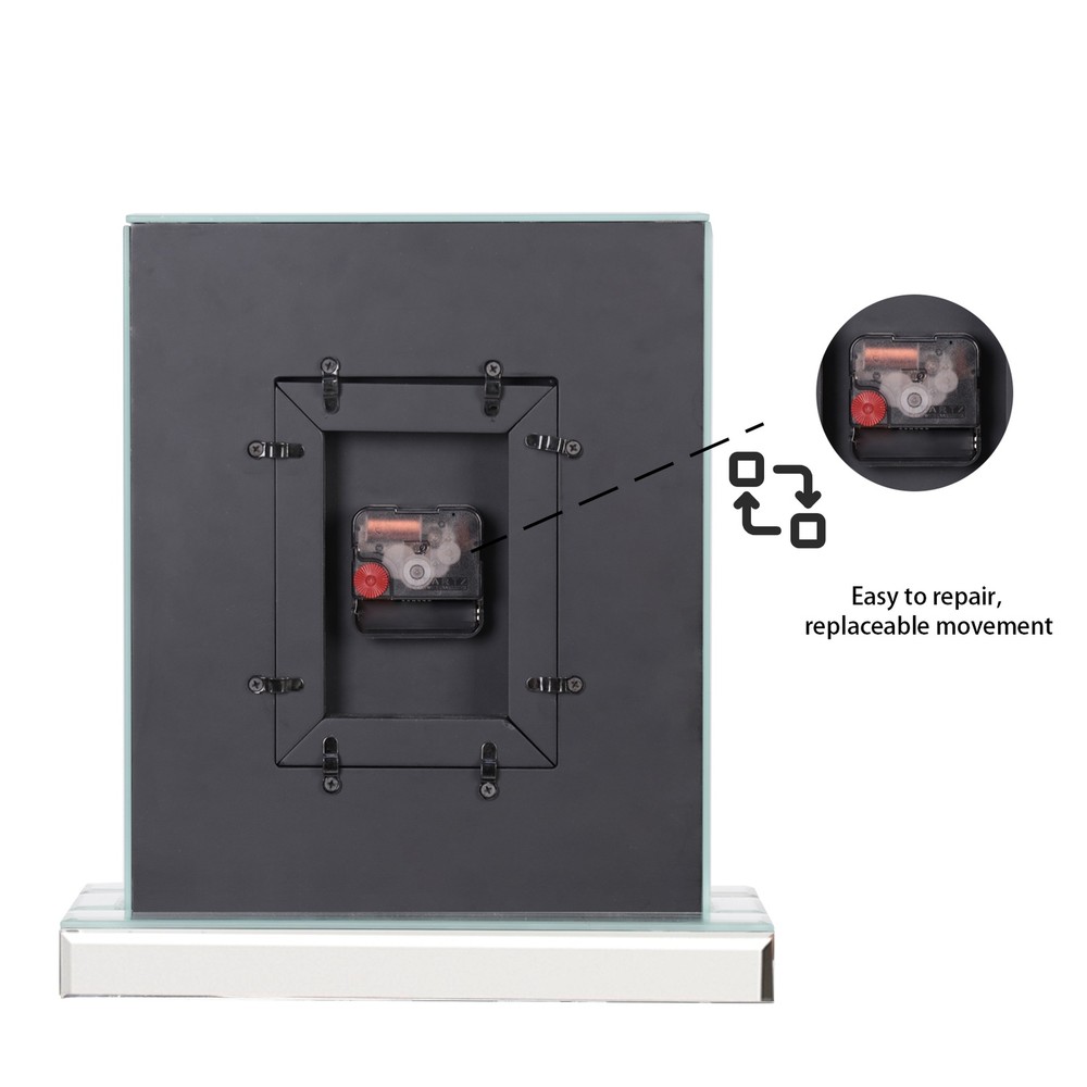 WISFOR 30cm Crushed Diamond Mirrored Desk Clock Decorative Table Clock Silver