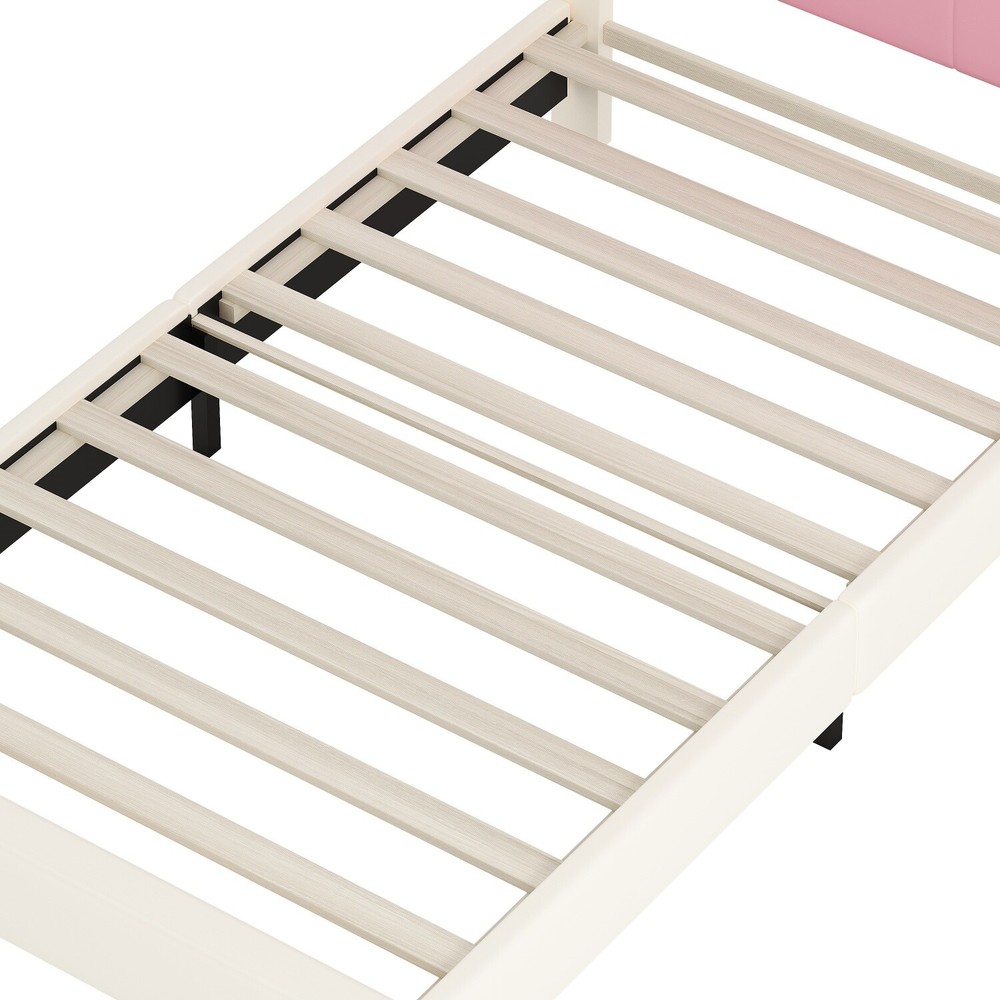 Twin/Full Size Bed Frame PU Upholstered Platform Bed w/ Headboard