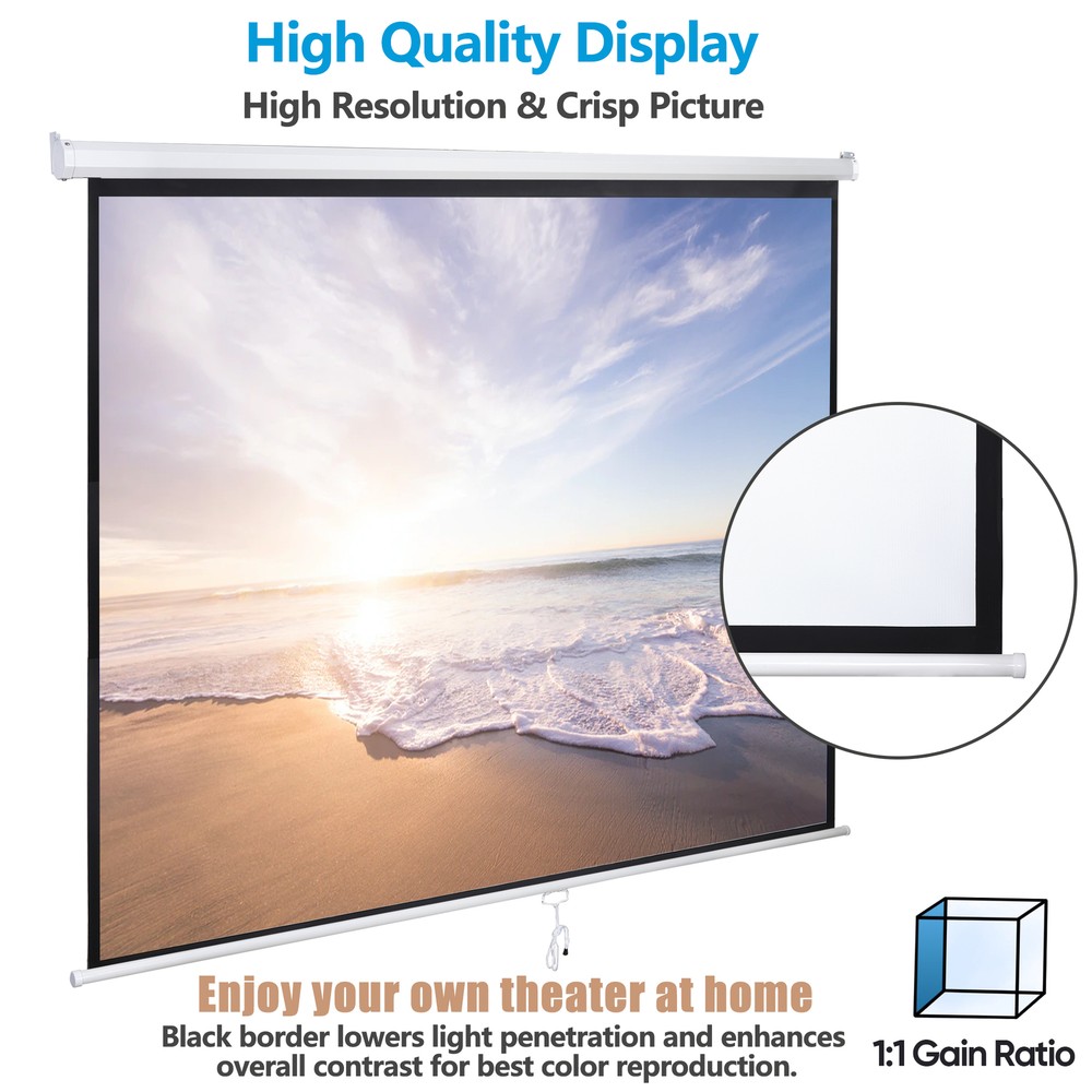 84 inch Pull Down Projector Screen Foldable and Portable Sided 1:1 Ratio White