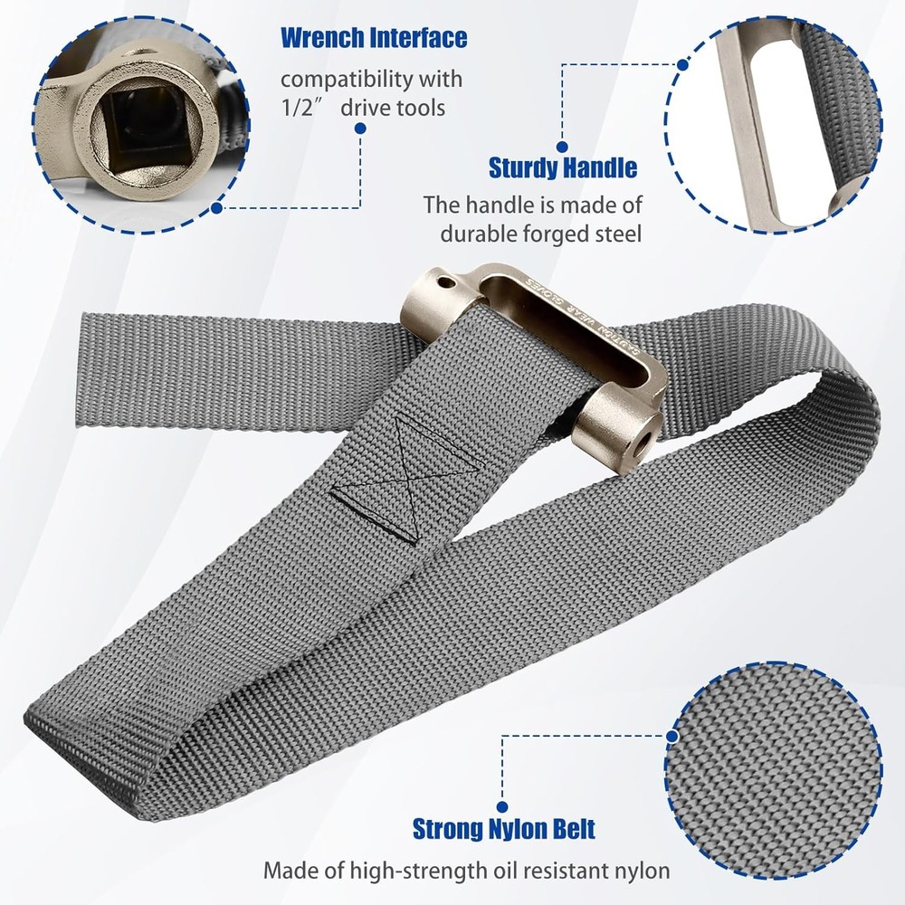 Durable Heavy Duty Oil Filter Strap Wrench - Adjustable Filter Removal Tool